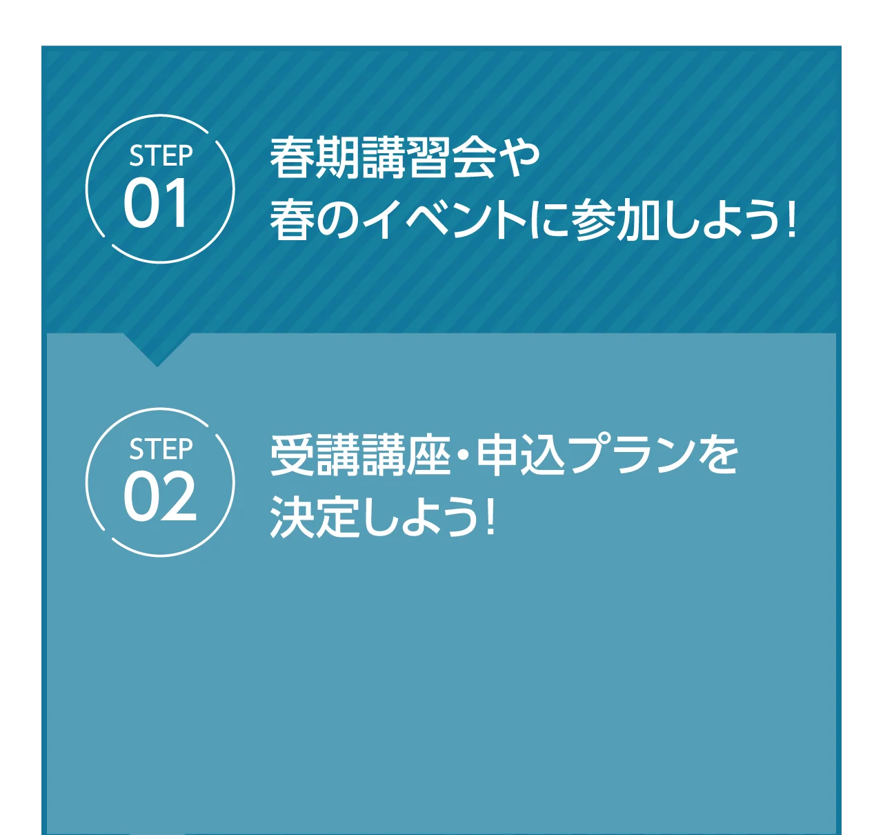 STEP01 春期講習会や春のイベントに参加しよう!｜STEP02 受講講座・申込プランを決定しよう!