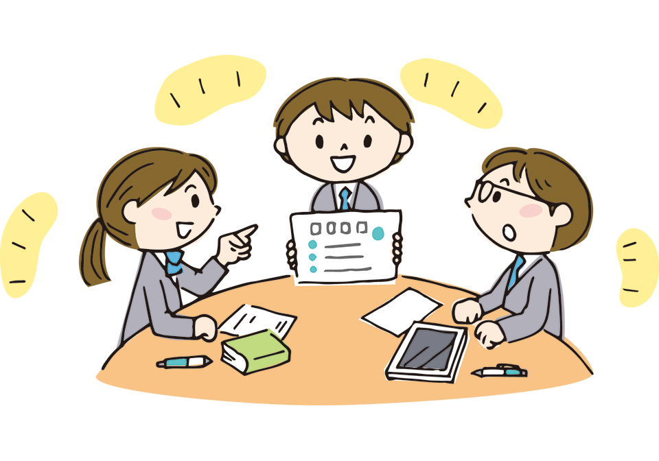 グループで意見を出し合っているイメージ