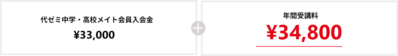 代ゼミ中学・高校メイト会員入会金¥33,000 + 年間受講料¥34,800