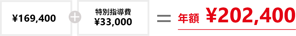 ¥169,400+特別指導費¥33,000=年額¥202,400