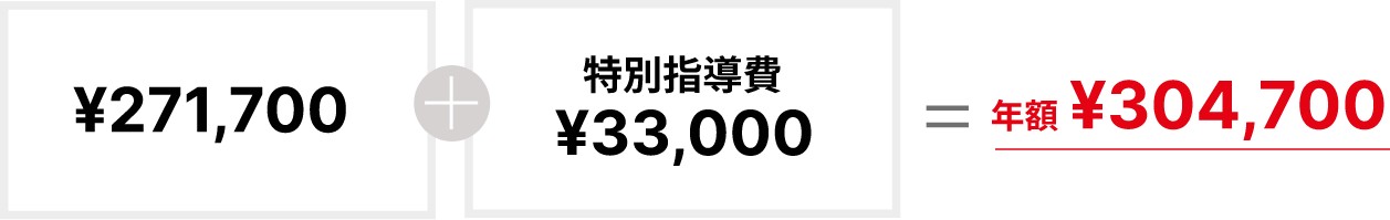 授業料：￥271,700+特別指導費￥33,000=年額￥304,700