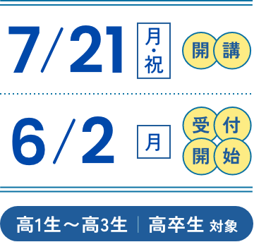 7/21開講 6/2受付開始 高1生〜高3生 高卒生 対象